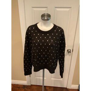 Michael Kors Black 100% Wool Sweater W/ Silver Metal Rings, Size large